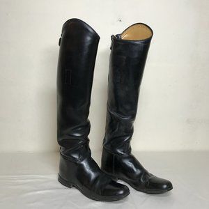 Der-Dau Black Leather Dressage Equestrian Custom Black Riding Boots Zip Size 7.5